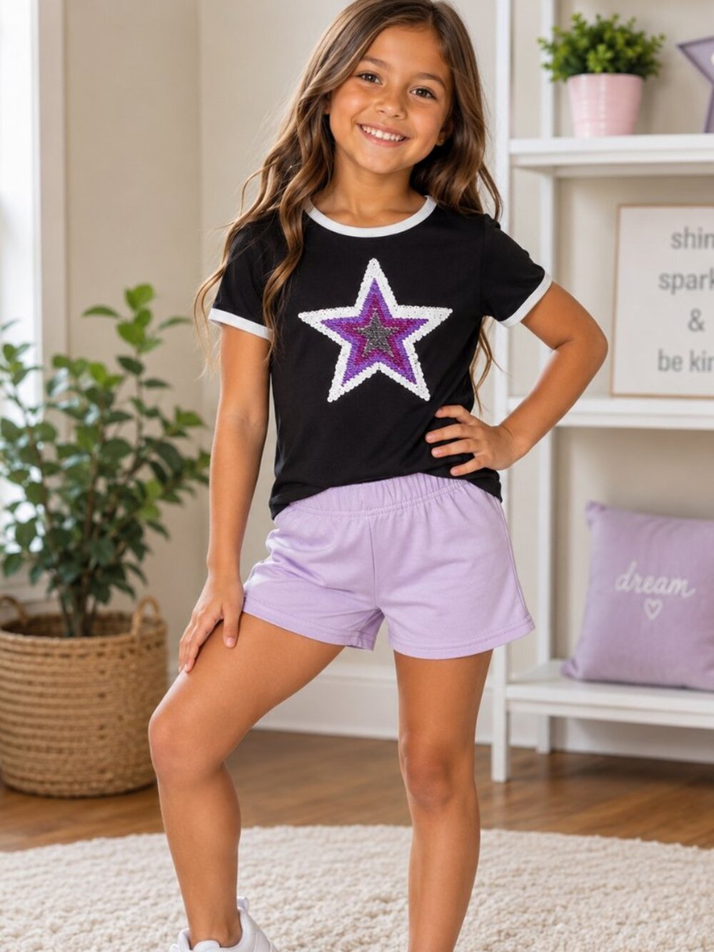 ✨ NWT Girls’ 2-Piece Sequin Star Size 4 Short Set